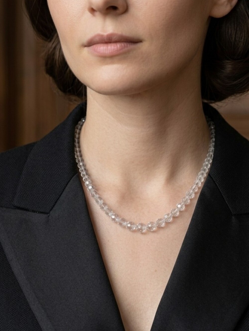Dainty Graduaded Faceted Rock Crystal Quartz Silk Hand Knotted Necklace